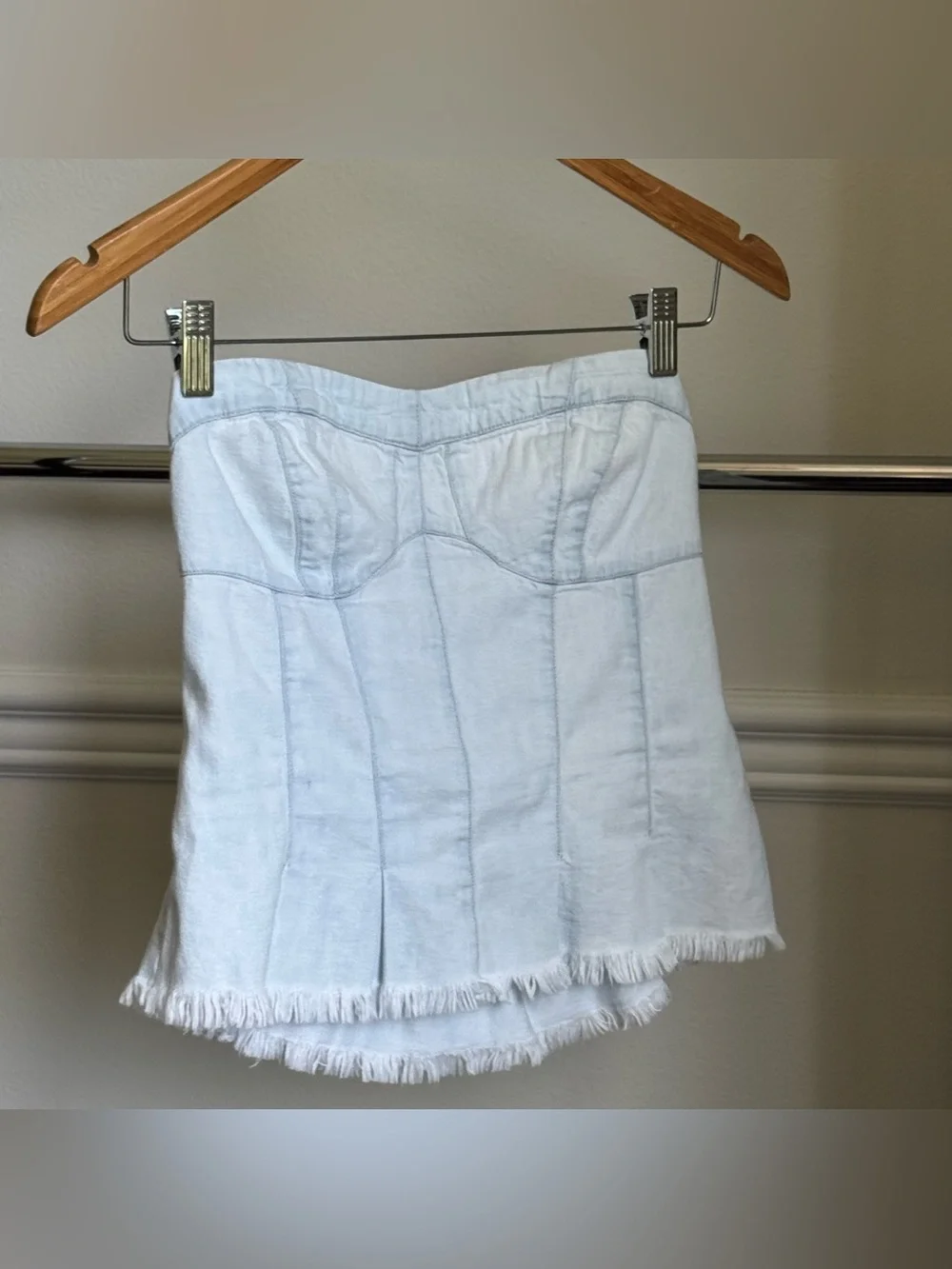 Free People Better Day Cropped Tube Top Small Light Denim Pre-owned